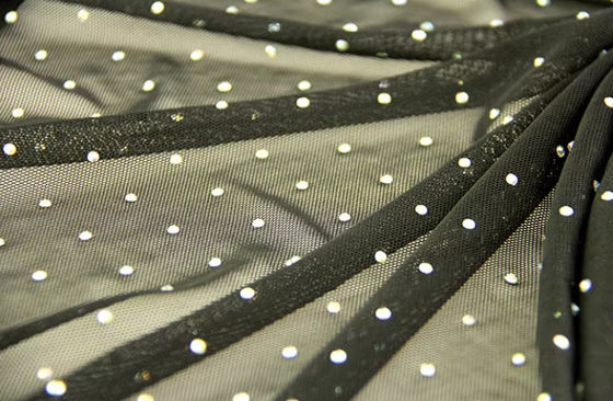 Empat Sisi Elastis Putih Polyester Mesh Menyisir Tiga Dimensi Berlian Benang Berwarna-warni Pakaian panggung